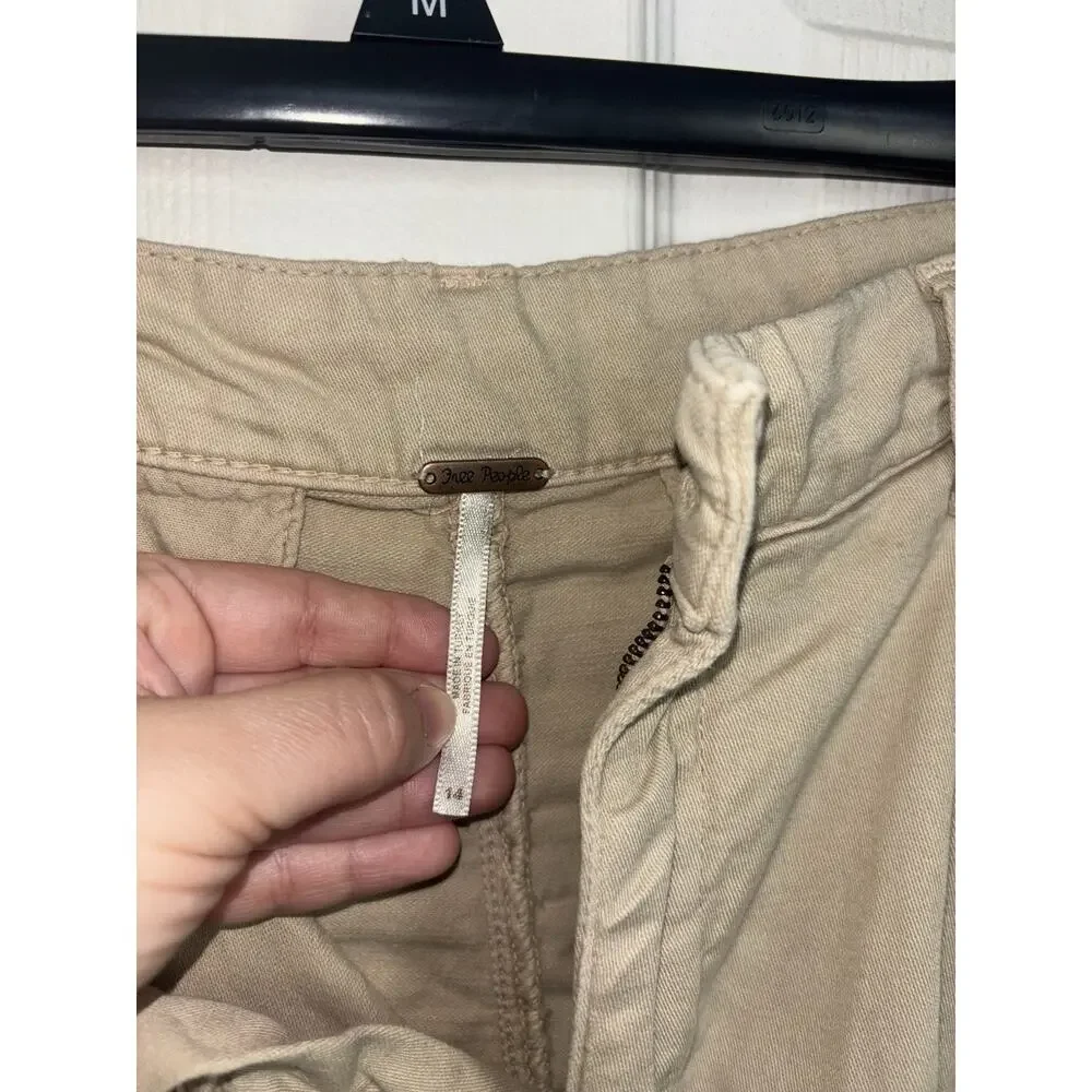 Free People Billie Chino Shorts Almond Milk 14 Pleated Pockets Boho High Waist